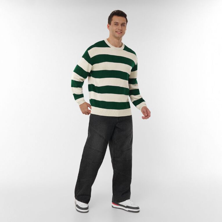 Garage Men's Crewneck Striped Pullover, Green Dark, hi-res