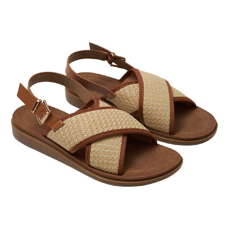 H&H Women's Crossover Sling Back Sandals, Tan, hi-res