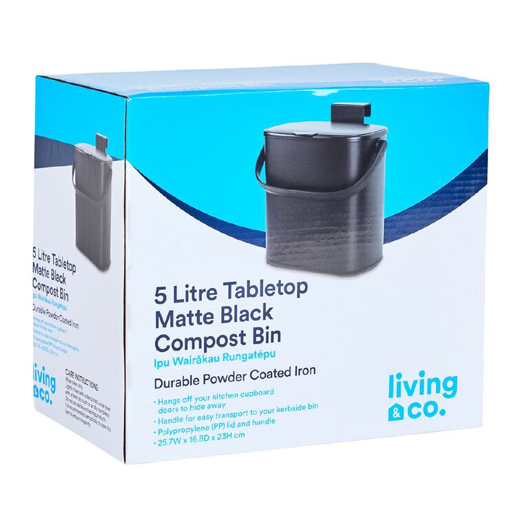 Living & Co Tabletop Compost Bin Black, , hi-res
