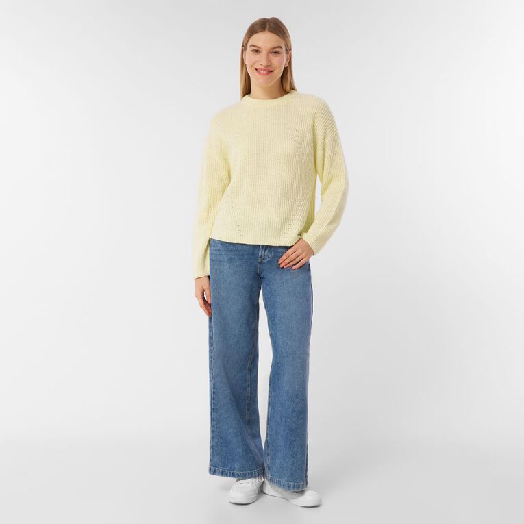 H&H Women's Long Sleeve Boxy Cotton Like Rib Crew, Yellow Light, hi-res