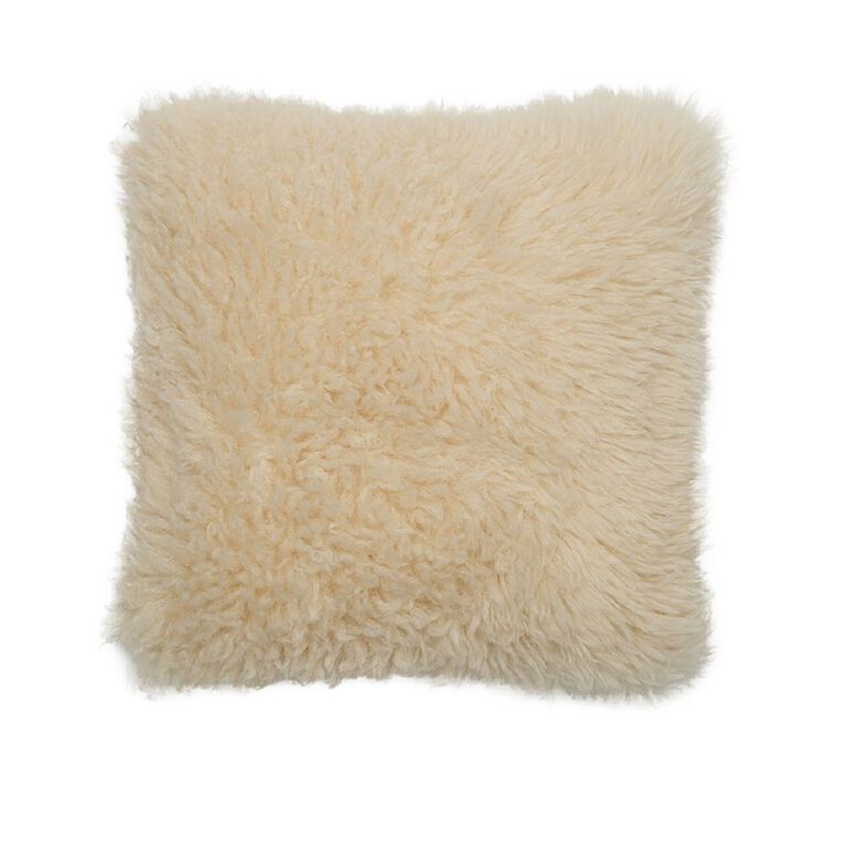 Living & Co Cushion Shaggy Faux Fur Natural 45cm x 45cm, , hi-res