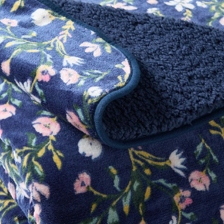 Living & Co Plush Sherpa Fleur Blanket Multi-Coloured Queen, , hi-res
