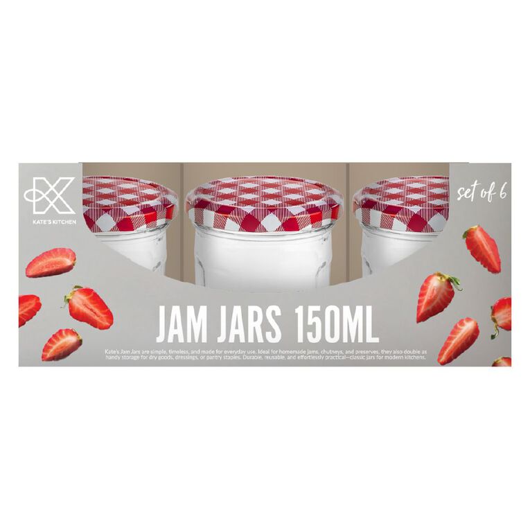 Kate's Kitchen Preserving Jam Jar 6 Pack Clear 150ml, , hi-res