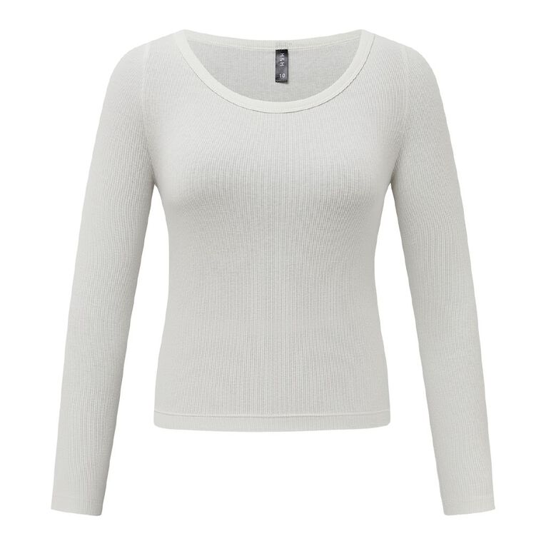 H&H Women's Long Sleeve Scoop Neck Rib Top, Cream, hi-res