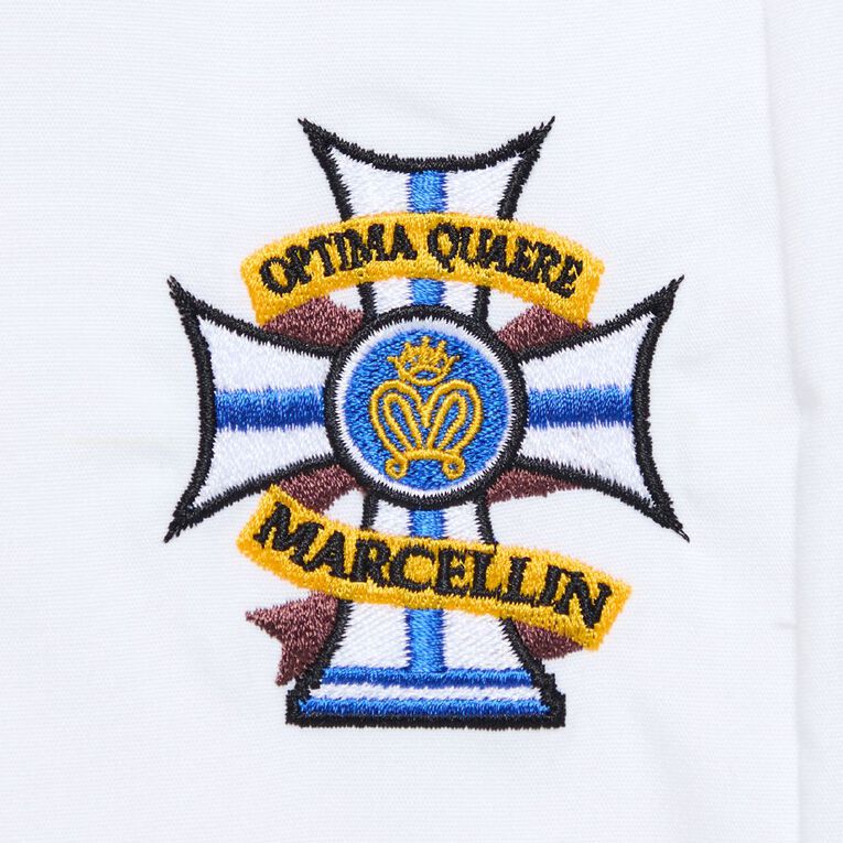 Schooltex Marcellin College Senior Short Sleeve Blouse New Embroidery, White, hi-res