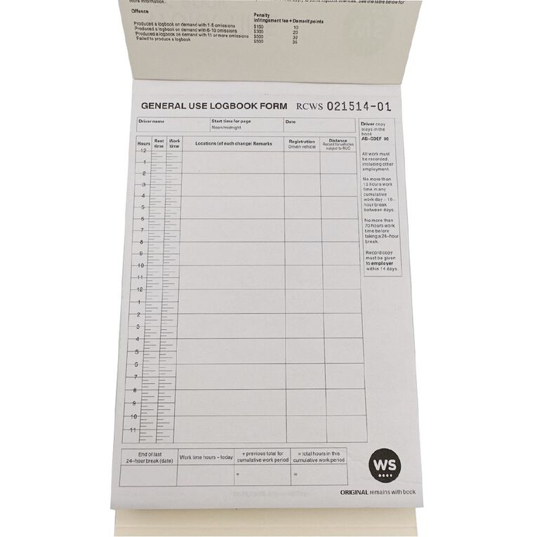 WS Work Time Log Book 50 Leaf Green Mid, , hi-res