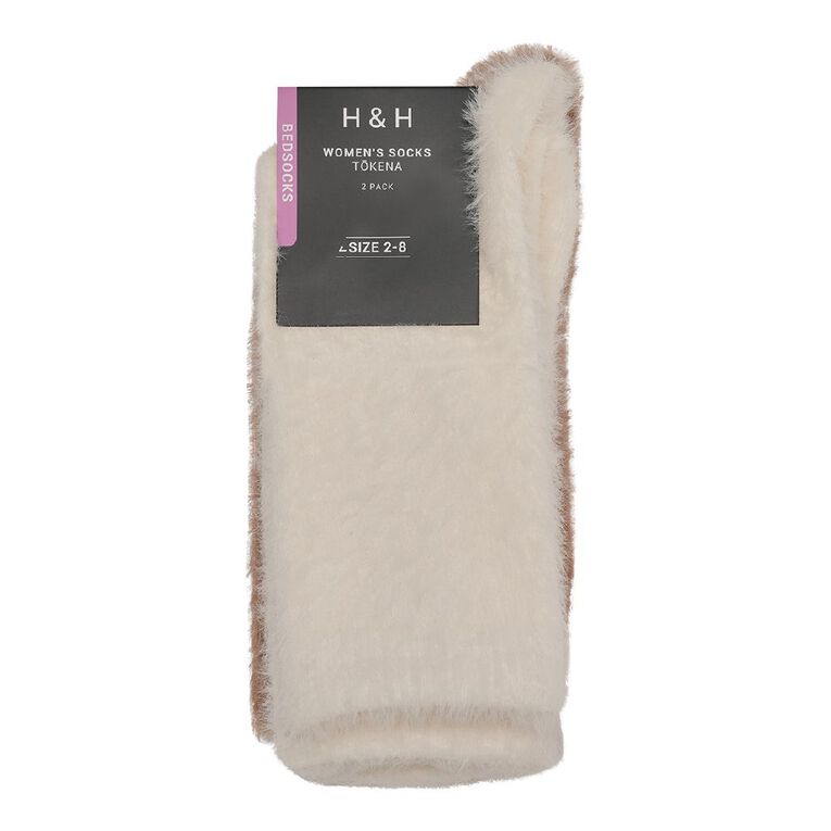 H&H Womens' Super Soft Bedsocks 2 Pack, Natural, hi-res