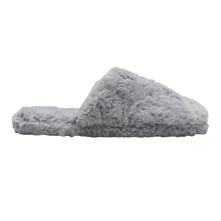 H&H Women's Fluffy Scuff Slippers, Grey, hi-res