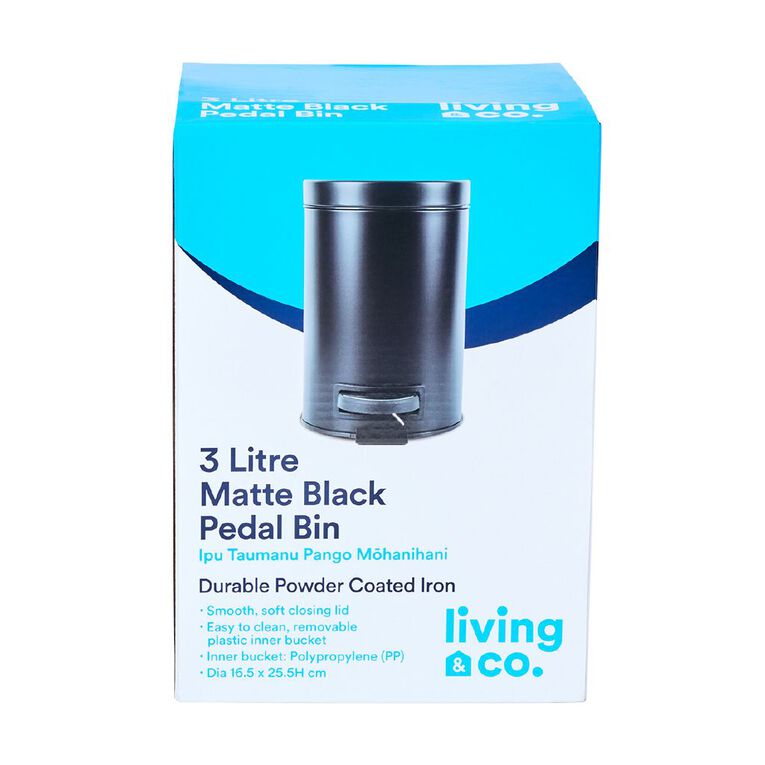 Living & Co Pedal Bin Black 3L, , hi-res