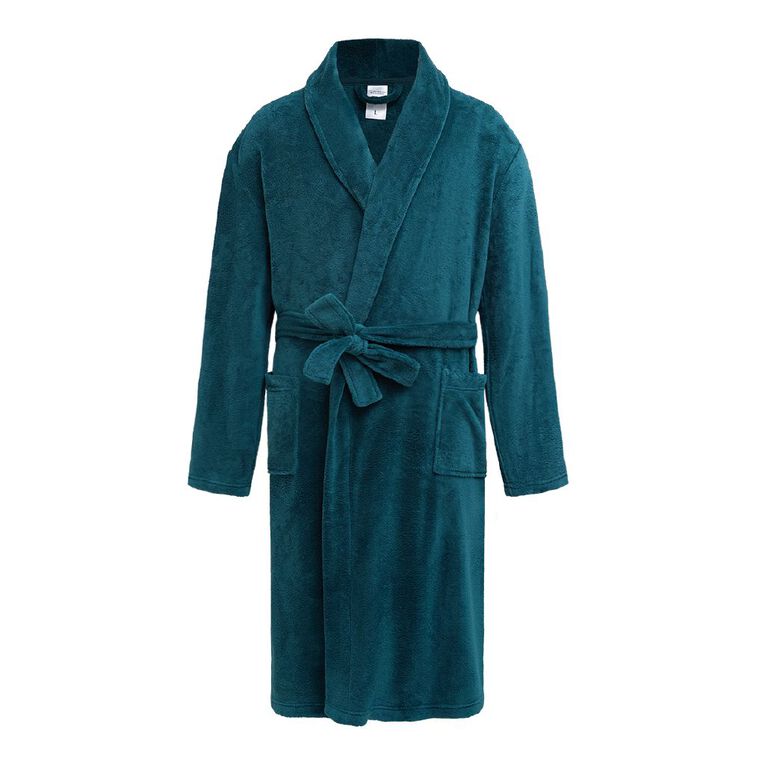 H&H Men's Coral Fleece Robe, Green Dark, hi-res