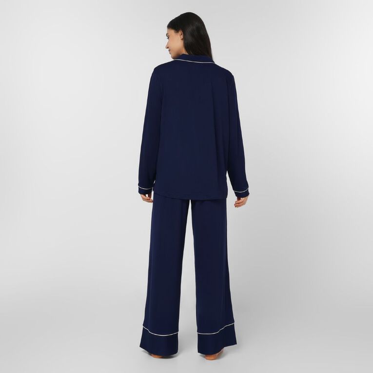 H&H Women's Comfy Button Up Pyjama Set, Blue Dark, hi-res