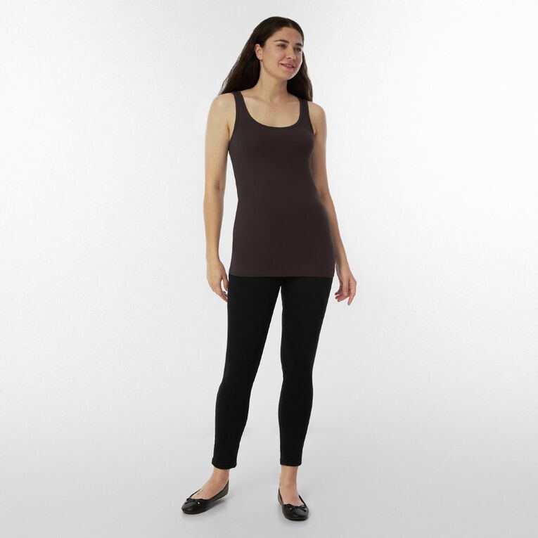 H&H Essentials Women's Stretch Cotton Longline Tank, Brown Dark, hi-res