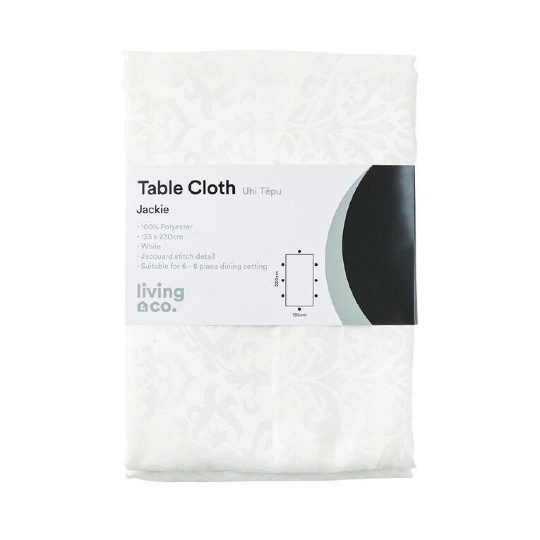Living & Co Table Cloth Jacquard White 135cm x 230cm, , hi-res