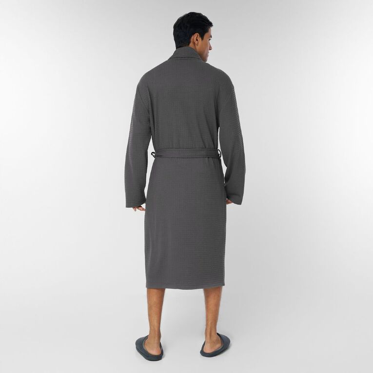H&H Men's Waffle Robe, Grey Dark, hi-res