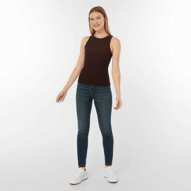 H&H Women's Rib Racer Back Tank, Brown Dark, hi-res