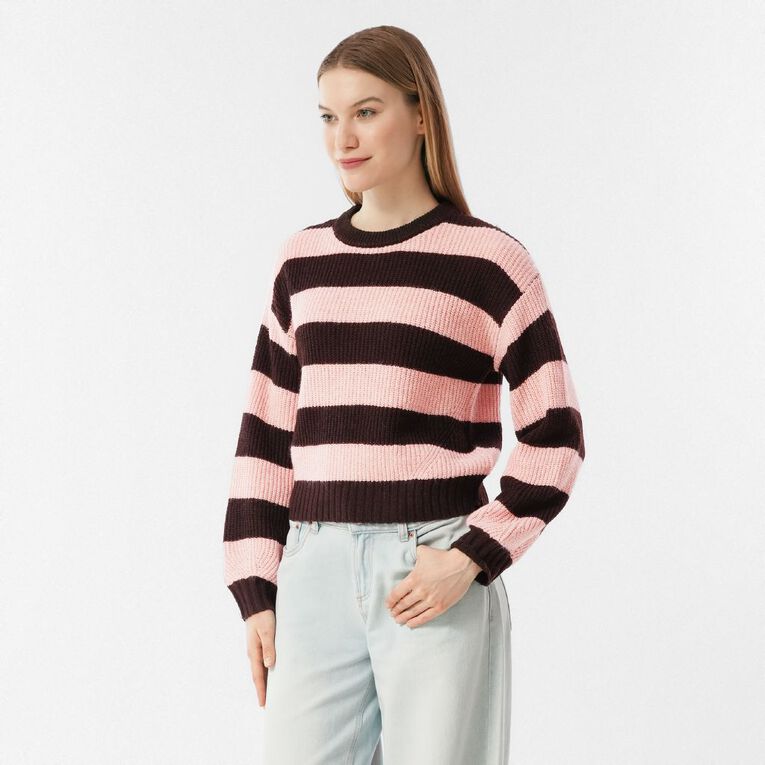 H&H Women's Billow Sleeve Crop Knit Jumper, Pink Mid, hi-res