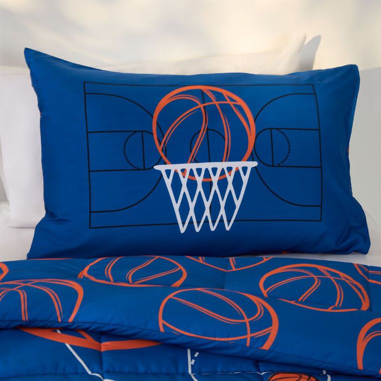 Living & Co Kids 2 Piece Comforter Basketball Blue King Single, , hi-res