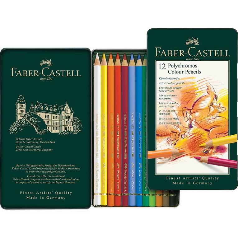 Faber-Castell Polychromos Colour Pencils Tin of 12 Assorted, , hi-res