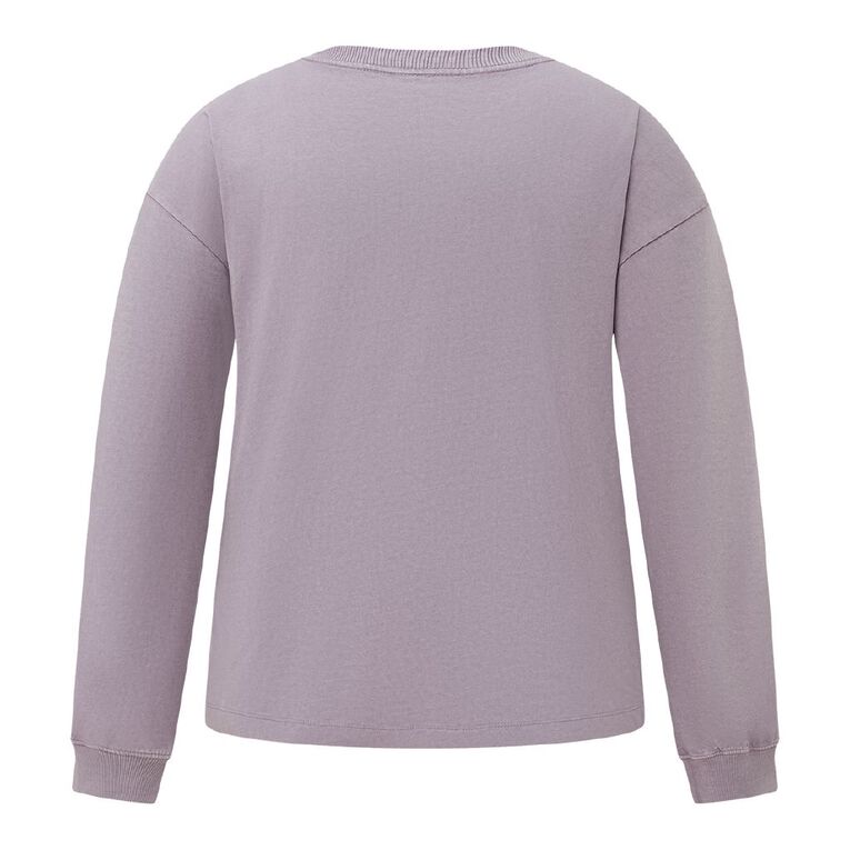 H&H Plus Women's Long Sleeve Boyfriend Graphic Top, Grey Mid, hi-res