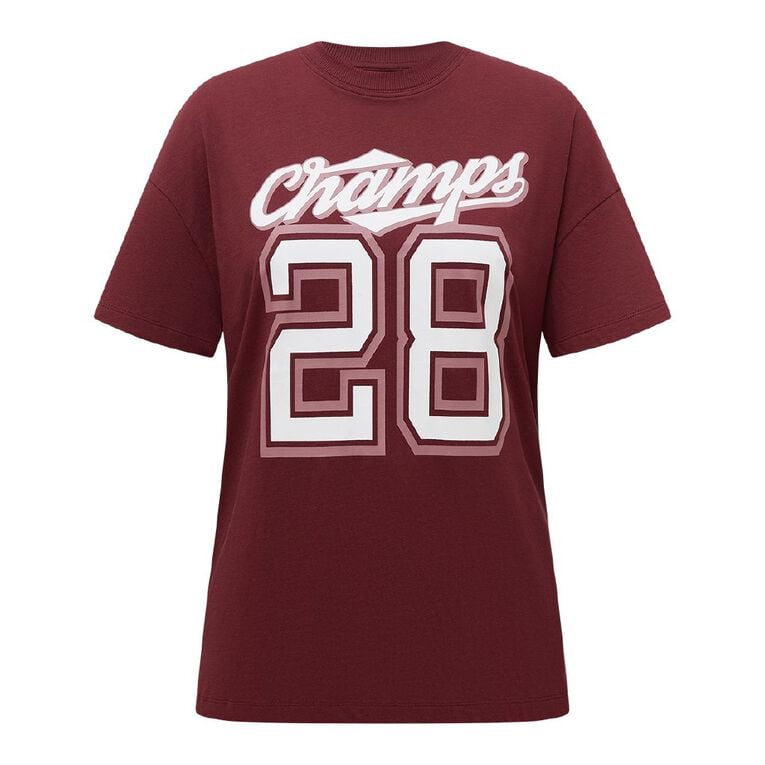 H&H Women's Short Sleeve Boyfriend Graphic Tee, Red Dark, hi-res