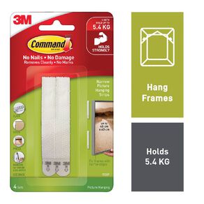 Command Narrow Picture Hanging Strips 4 Sets/Pack