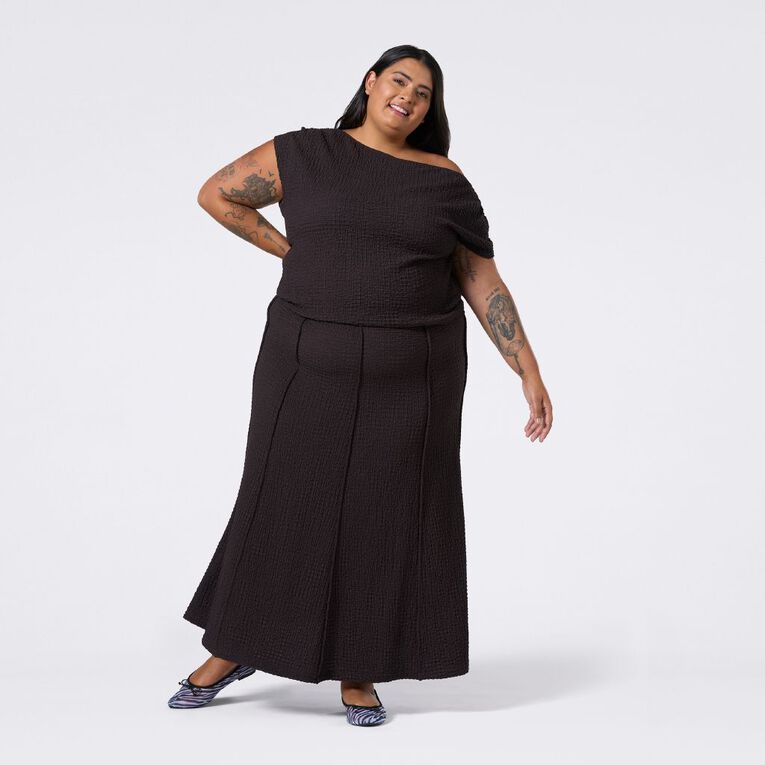 H&H Curve Women's Popcorn Panel Maxi Skirt, Brown Dark, hi-res