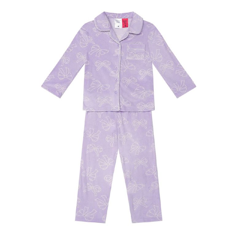 H&H Girls' Soft Mink Button Up Pyjama Set, Purple Light, hi-res