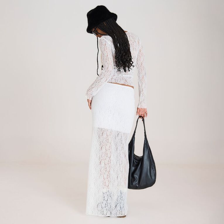 BRDRLESS Abby Lace Maxi Skirt, White, hi-res