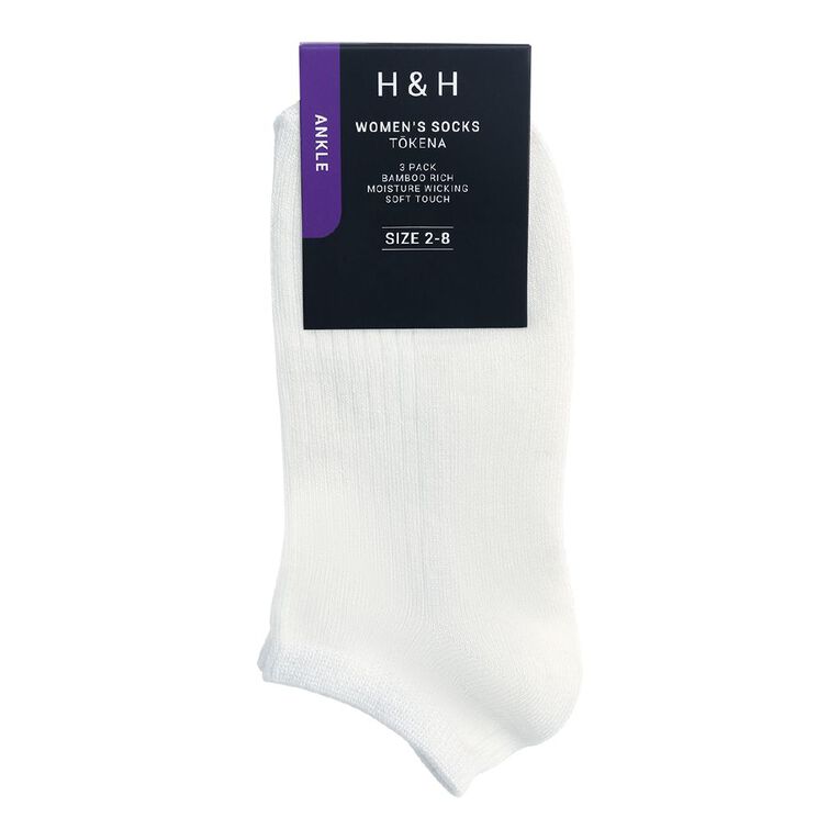H&H Women's Bamboo Ankle Socks 3 Pack, Natural, hi-res