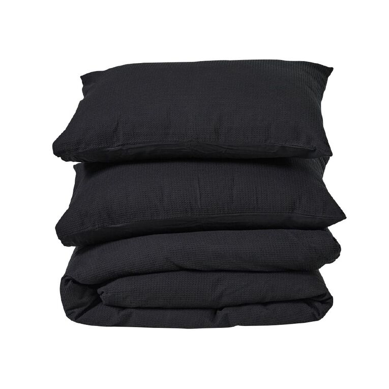 Maison d'Or Duvet Cover Set Luxury Waffle Black Queen, , hi-res