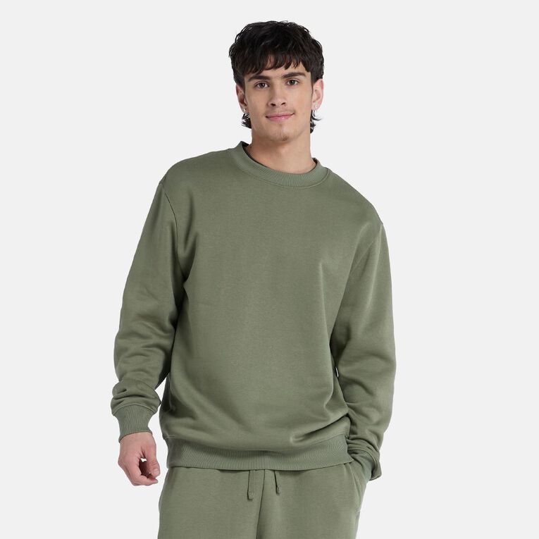 H&H Men's Plain Crew Sweatshirt, Green Mid, hi-res