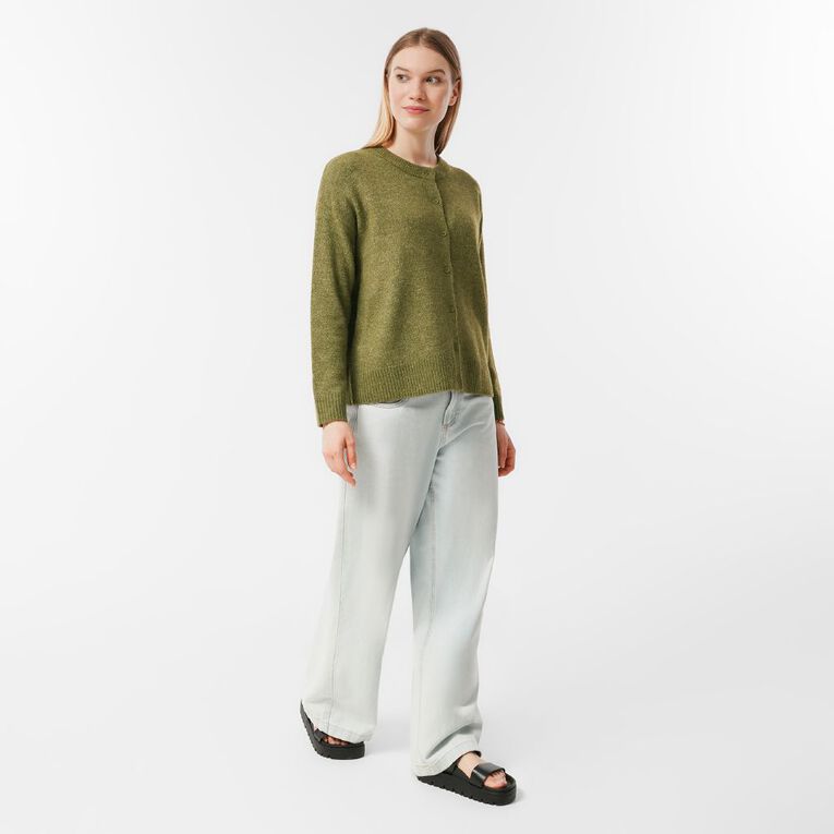 H&H Women's Cosy Oversized Crew Cardigan, Green, hi-res