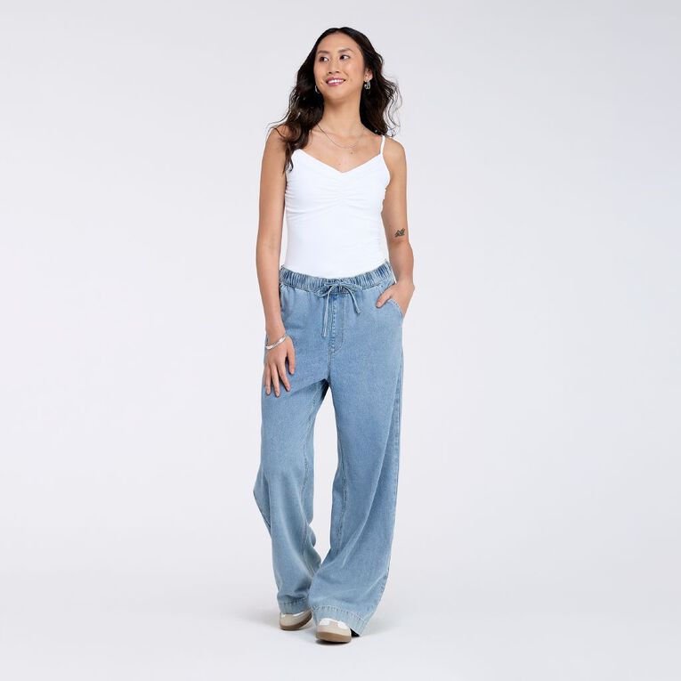 H&H Women's Wide Leg Pull On Jeans, Denim Light, hi-res
