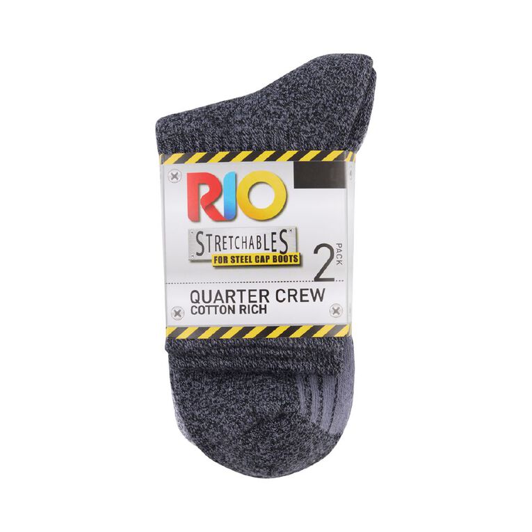 Rio Men's Quarter Crew Cotton Rich Socks 2 Pack, Black/Grey, hi-res