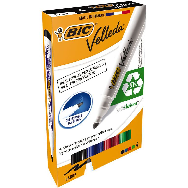Bic Velleda Whiteboard Marker Bullet Tip Assorted 4 Pack, , hi-res