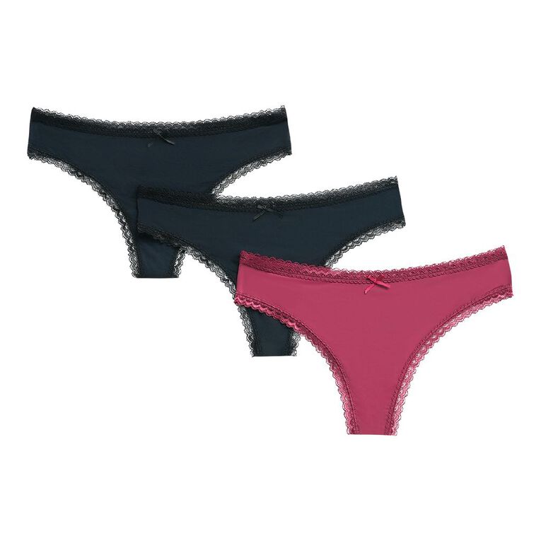 H&H Women's Micro and Lace G-String Briefs 3 Pack, Red Dark, hi-res