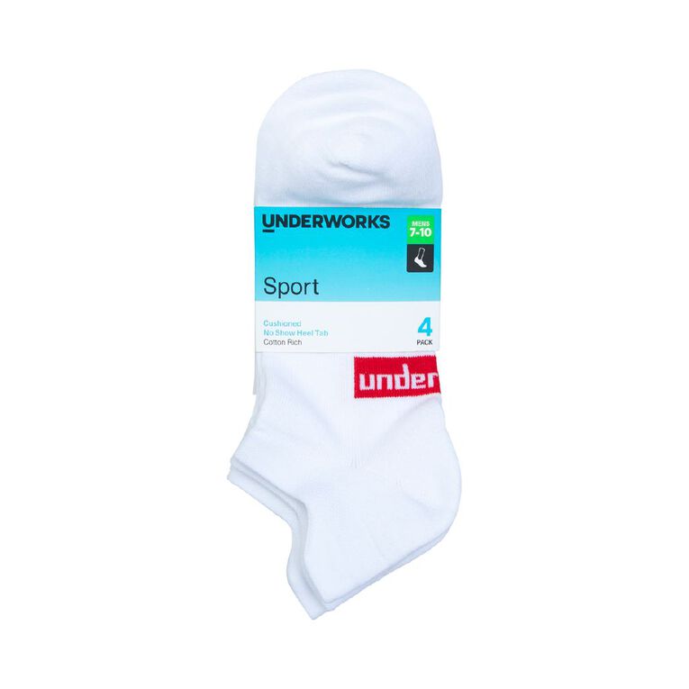 Underworks Men's Tab Low Cut Sports Socks 4 Pack, White, hi-res