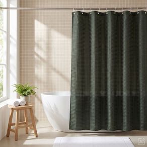 Living & Co Shower Curtain Woven Waffle Green 180cm x 180cm