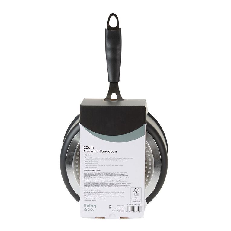 Living & Co Ceramic Saucepan Black 20cm, , hi-res