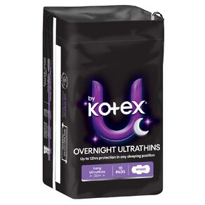 U By Kotex Overnight Ultra Thin Pads with Wings 10 Pack