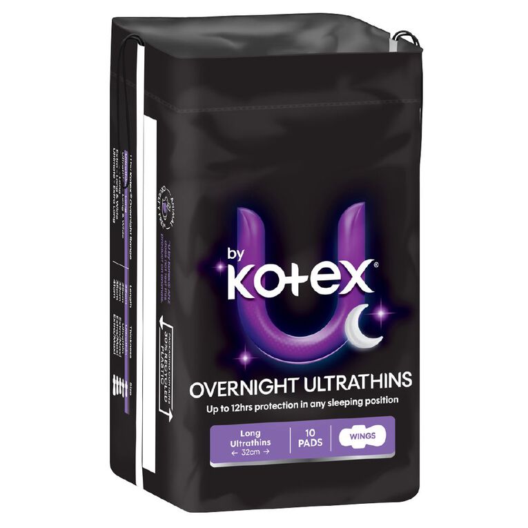 U By Kotex Overnight Ultra Thin Pads with Wings 10 Pack, , hi-res