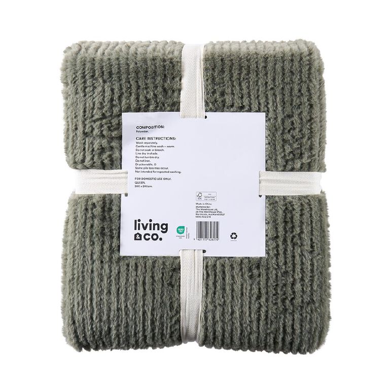 Living & Co Sylvia Textured Blanket Green Queen, , hi-res
