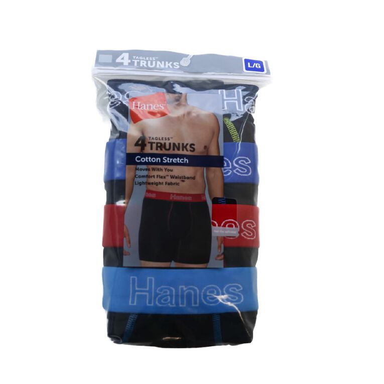Hanes Men's Cotton Stretch Trunks 4 Pack, Black, hi-res