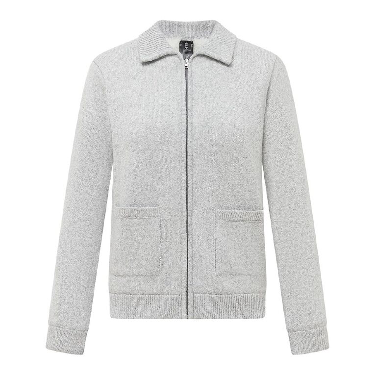 H&H Women's Sherpa Lined Soft Zip Thru Cardi, Grey Marle, hi-res