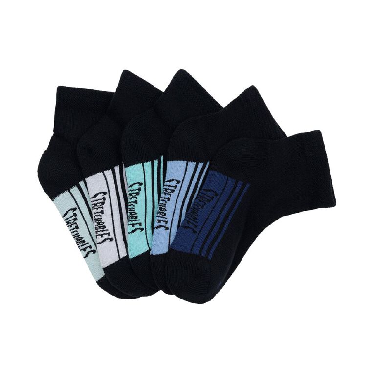 Rio Boys' Stretchables Quarter Crew Socks 5 Pack, Black 80K, hi-res
