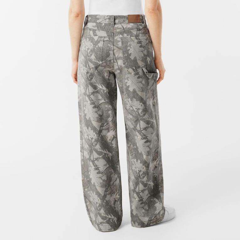 H&H Women's High Rise Camo Straight Leg Carpenter Jeans, Brown Light, hi-res