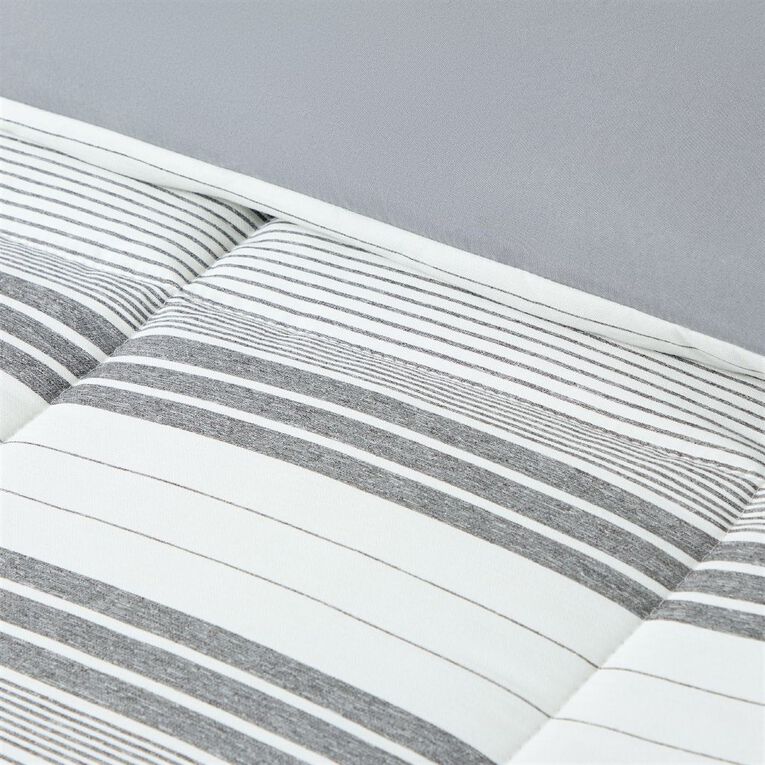 Living & Co 3 Piece Comforter Set Yarn Dye Stripe Grey Queen, , hi-res