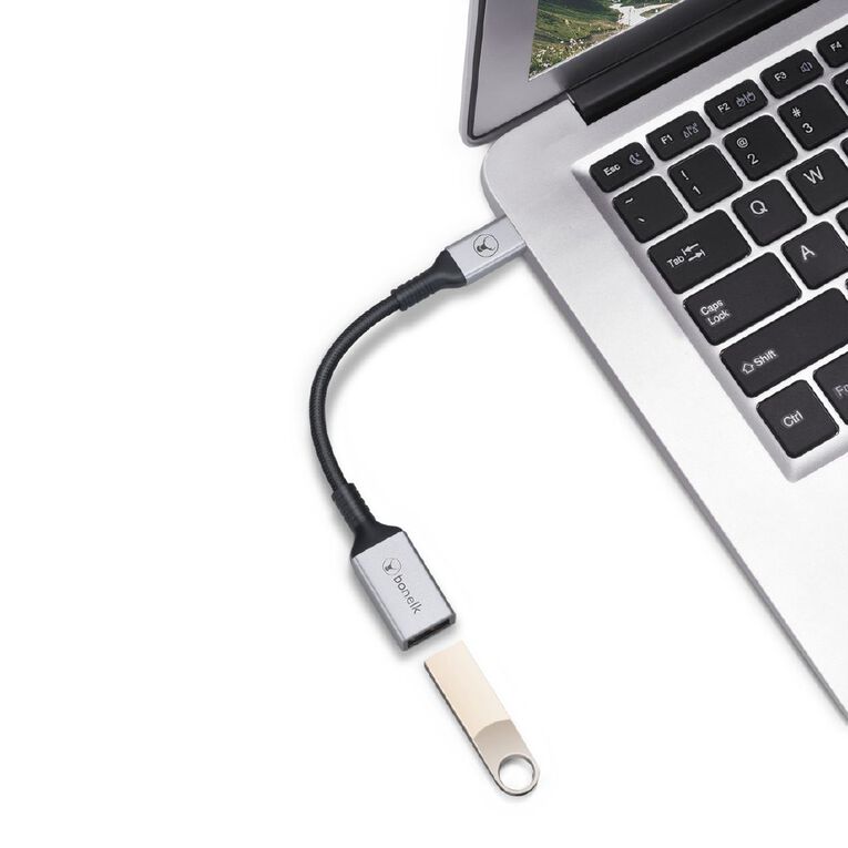 Bonelk Long-Life USB-C to USB-A Adapter Space Grey 15 cm Grey, , hi-res