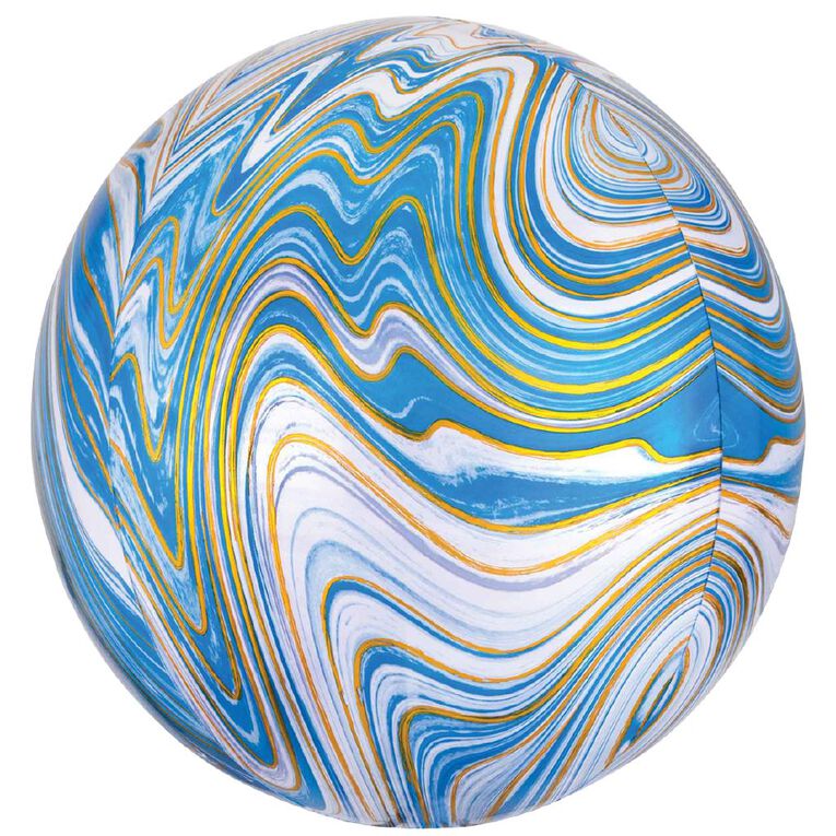 Anagram Marblez Blue Foil Balloon Orbz 15in Blue Mid, , hi-res