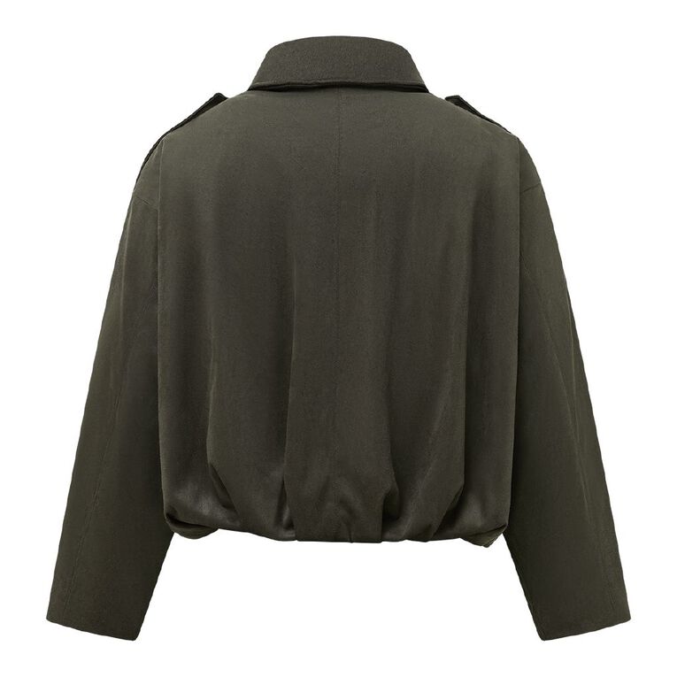 H&H Women's Suede Pleated Bomber Jacket, Green Dark, hi-res